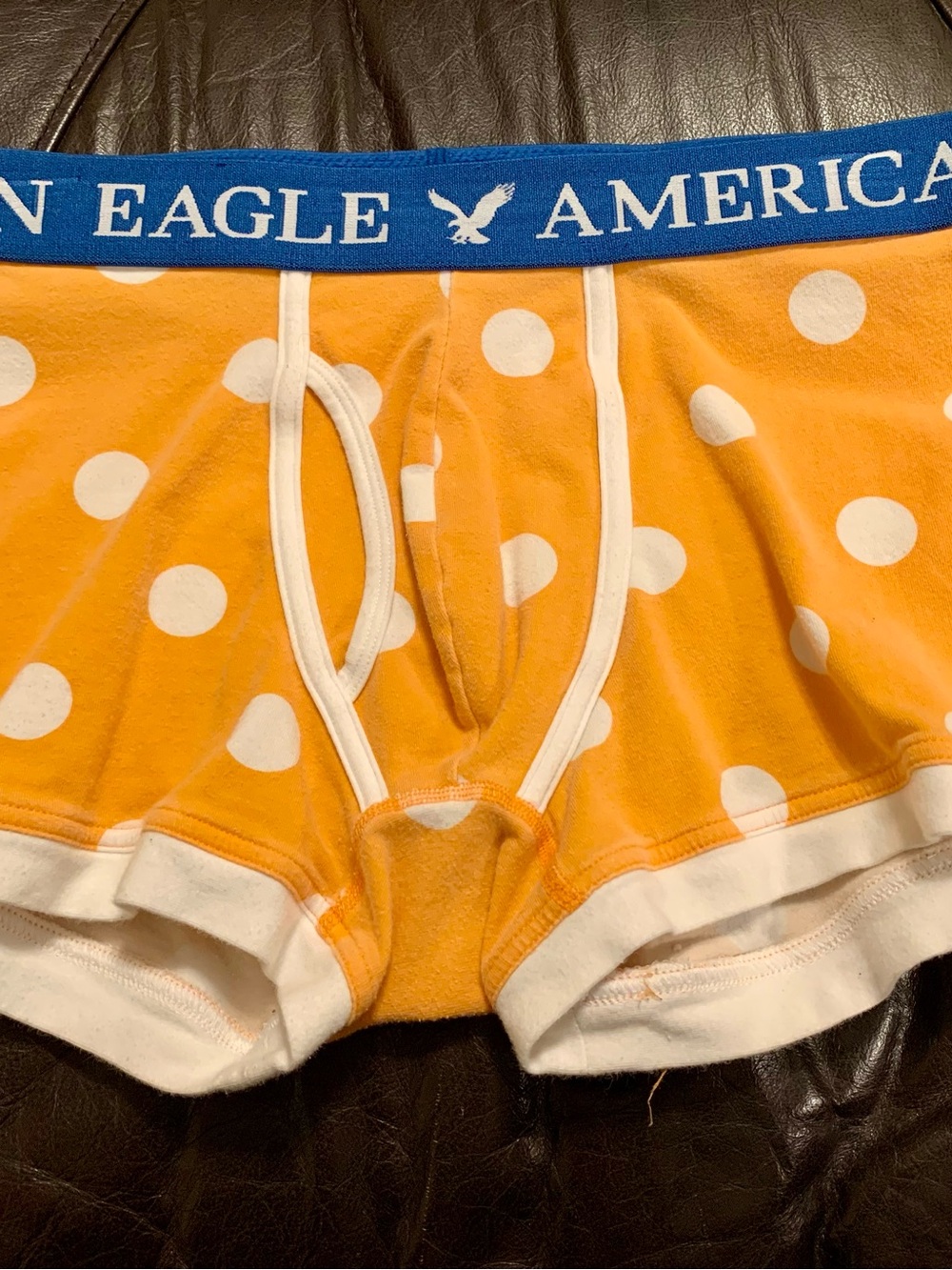 American Eagle Outfitters Orange Polka Dot Boxer Briefs with Blue Waistband